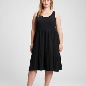 Black Midi Babydoll Dress Plus Size 22/24 Ruffle Sleeveless A-Line Flowy Goth